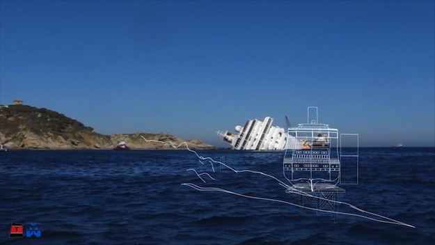 The salvage plan calls for the ship to be pulled upright onto a platform and refloated using sponsons.