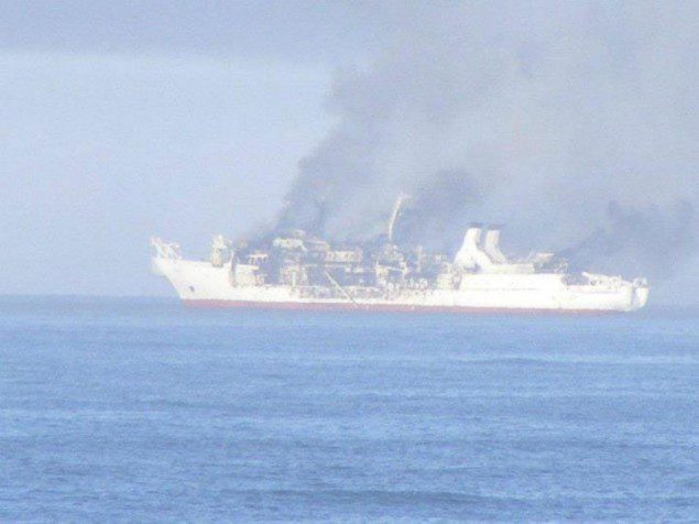 Cable ship on fire