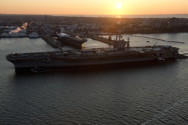 The aircraft carrier USS Abraham Lincoln (CVN 72) arrived at Newport News Shipbuilding this morning for its refueling and complex overhaul (RCOH). The work was delayed in early March due to sequestration.