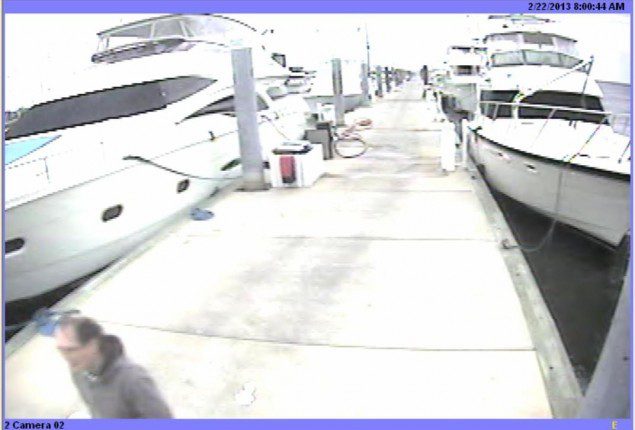 CHARLESTON, S.C. - The Coast Guard is looking for any information on the man seen in this picture, taken by a surveillance camera at Charleston City Marina Feb. 22, 2013. Coast Guard investigators believe the man is an American boat captain named Larry who was aboard the vessel On the Weigh, which was found in pieces about 22 miles east of the entrance to the St. Johns River in Florida Feb. 24, 2013. (Photo courtesy of Charleston City Marina)