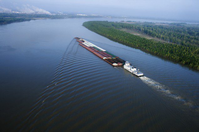 Barge shipping on the Mississippi River. Image via Shutterstock