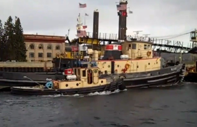 The USACE tugs, Bill Maier (large) and Hammond Bay (small) seen in this 2010 youtube video.